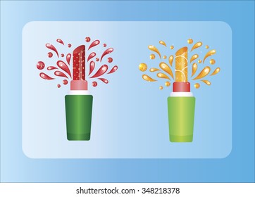 Fruit fresh gloss and shiny natural lipstick orange and strawberry with splash