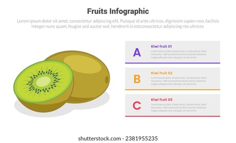 fruit fresh and healthy kiwi infographics template diagram with 3 point step creative design for slide presentation