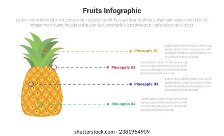 fruit fresh and healthy pineapple infographics template diagram with 4 point step creative design for slide presentation