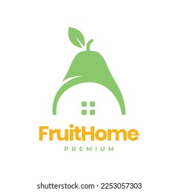 fruit fresh pear with home store market shop modern logo design vector icon illustration template
