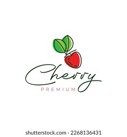 fruit fresh red cherry abstract lines art modern feminine logo design vector icon illustration