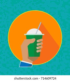 Fruit fresh smoothie drink, icons. Healthy drink. Flat style vector illustration of cute cartoon milkshake with straw. Can be used for greeting cards or party invitations, t-shirts design, branding 