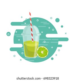 Fruit fresh smoothie drink vector illustration with lime