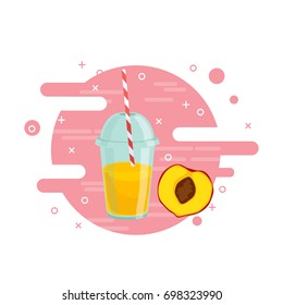 Ilustración vectorial de la bebida lisa y fresca de frutas con melocotón