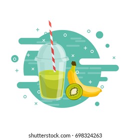 Fruit fresh smoothie drink vector illustration with banana and kiwi