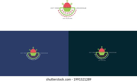 Fruta Fresh Watermelon Cake Logo diseño símbolo vectorial ilustración del icono, de la plantilla del logotipo de frutas frescas orgánicas.