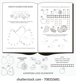 Fruit Gaming Set Pages. Dot to dot educational game for kids.