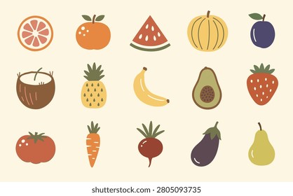 Fruit and Garden Element Collection Illustration in Scandinavian