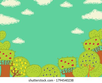 Fruit garden flat color vector illustration.Vector illustration for banner, card, poster or postcard.