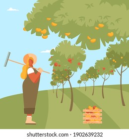 jardín de frutas. la fruta en los árboles. granja de cultivos frutales. ilustración vectorial