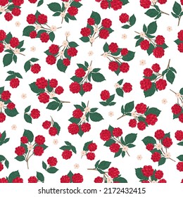 Fruit Garden seamless pattern, hand drawn vector branch with fruits, flowers and leaves digital paper, repeating background for fabric, textile, wallpaper, stationery
