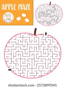 Fruit geometrical maze for kids. Preschool printable activity shaped as apple. Capybara food labyrinth game or puzzle for children