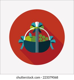 Fruit gift baskets flat icon with long shadow,eps10