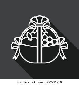 Fruit gift baskets flat icon with long shadow, line icon