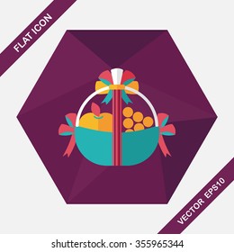 Fruit gift baskets flat icon with long shadow,eps10
