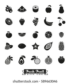 Fruit glyph Icon Vector Set. Collection of 25 fruit symbols.. 