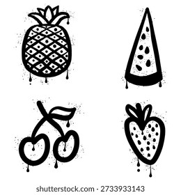 Fruit graffiti spray with pineapple, watermelon, cherries and strawberries.