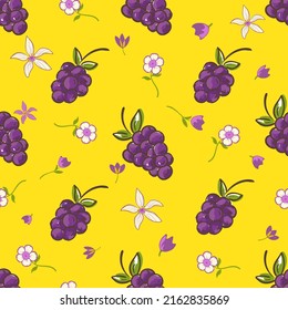 fruit grape illustration cartoon vector seamless pattern.