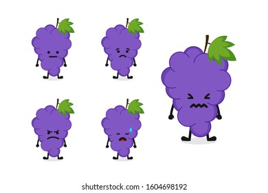 Fruit grapes character vector illustration set for sad expression