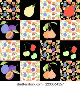 Fruit  graphic pattern.Illustration on white and colored background.Vector.
