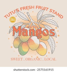 Fruit graphics , Mango organic fruits, natural sweet , From California to Paris , girls graphic tee print design, women's vector graphics design, food fashion trendy graphics for t-shirt design. 