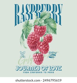 Fruit graphics , raspberry organic fruits, natural sweet , From California to Paris , girls graphic tee print design, women's vector graphics design, food fashion trendy graphics for t-shirt design