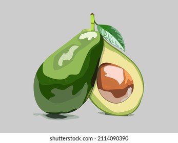 Fruit green avocado cut into two parts with a stone.