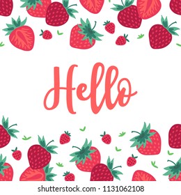 Fruit greeting card with seamless border - strawberry. Perfect for summer holidays