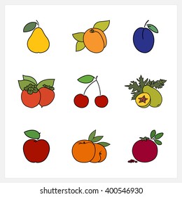 Fruit Growing on a Trees, Flat Design , Isolated on White Background ,  Set of Fruit Berry Icons , Vector Illustration