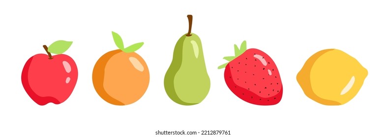 Fruit hand drawn collection illustration. Apple, orange, avocado, strawberry, lemon vector.