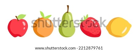 Fruit hand drawn collection illustration. Apple, orange, avocado, strawberry, lemon vector.