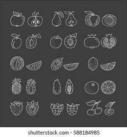 Fruit hand drawn icon set in line style. Perfect vector design elements for decorations, organic food pattern, wrapping paper, bio-products wallpaper. Organic product for healthy food concept 