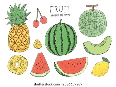 Conjunto de ilustrações desenhado à mão de fruta