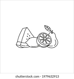 fruit hand drawn in line style. black and white. Perfect vector design elements for decorations, organic food pattern, wrapping paper, coloring book, and etc.