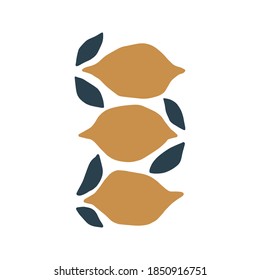 Früchte handgezeichnet, Vektorgrafik. Zitrone, saftige organische Zitronenzeichnung einzeln auf weißem Hintergrund. Zitrusfrüchte mit Blättern. Botanisches trendiges Poster, modernes Design. Trendfarbene Wandkunst, Inneneinrichtung