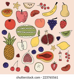Fruit hand drawn vector pattern