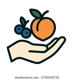 Fruit in a hand icon: a cupped hand holding a bunch of berries or a single peach.