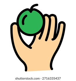 Icono de la mano de la fruta. Esquema de la fruta mano Vector icono de color plano aislado