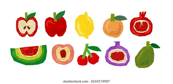 Fruit in Hand-drawn style set, Drawing of food elements for design menu label packaging icons etc. vector illustration