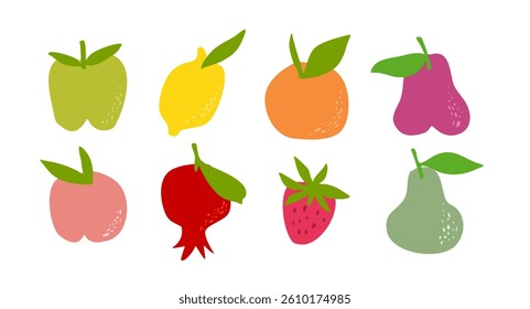 Fruit in Hand-drawn style set, Drawing of food elements for design menu label packaging icons etc. vector illustration