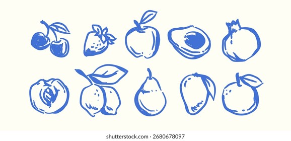 Fruit in Hand-draw style set , Desenho de elementos de alimentos para embalagem de rótulo de menu de design . icons vetor illustration
