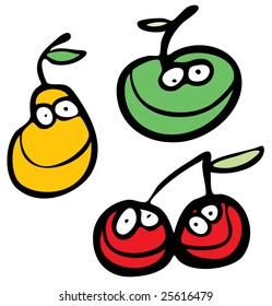 fruit happy fruits fruit cherry harvest face food fun humor leaf healthy dancing smiling caricature grin nurture personality grinning painting optimistic facial comic characters image soft illustratio