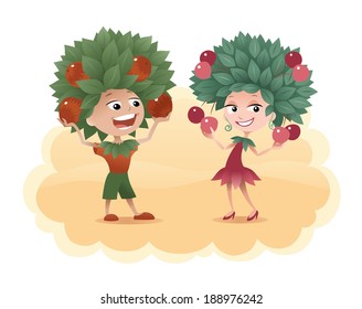 Fruit Harvest Cartoon Boy Girl Leaves Stock Vector (Royalty Free ...