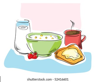 fruit healthy coffee breakfast healthy breakfast food fruit healthy coffee breakfast milk cream harvest food glass cup caricature painting comic image illustration pick cartoon maize vector glassware