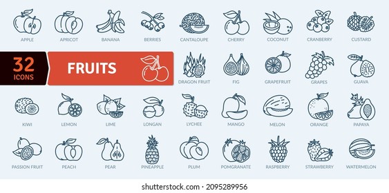 Fruit Healthy eating Thin Line Pack. Vector scalable icons
