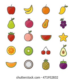 Fruit Healthy Food Set Of Nature Color Icon Style Colorful Flat