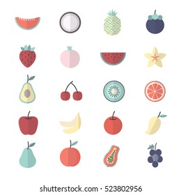 Fruit, Healthy Food Set Of Nature Icon Style Colorful Flat