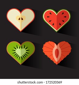 fruit hearts on valentines day. Vector eps10