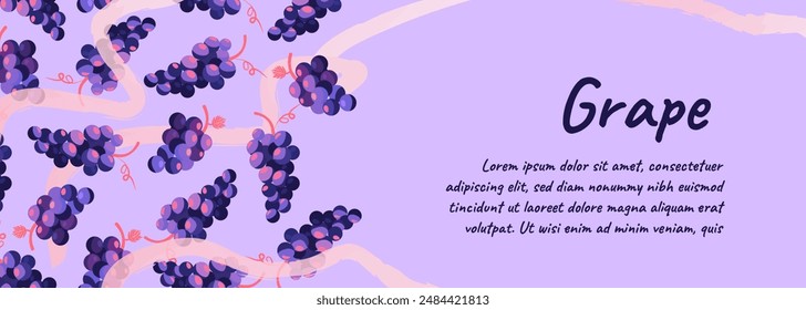 Fruit horizontal web sale banner. Abstract grapes on elegant decorative background. Vector illustration for header website, card or coupon, price tags