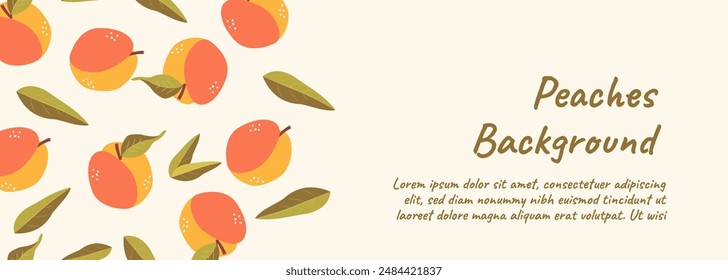 Fruit horizontal web sale banner. Abstract peaches on elegant decorative background. Vector illustration for header website, card or coupon, price tags